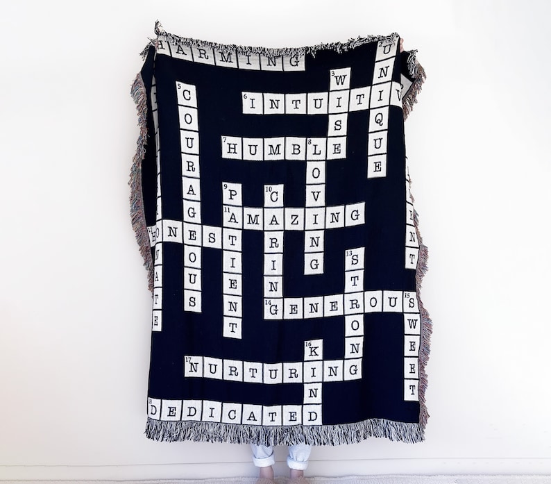 Personalized Crossword Puzzle Blanket, Custom Crossword Game Gift for Dad, Unique Puzzle Lover Present, Housewarming Gift, Gift For Mom, image 2