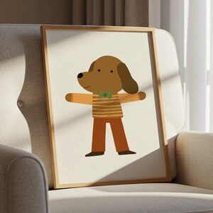 印刷可能な犬のウォールアート、かわいい子犬のイラスト、子供部屋の装飾、保育園の動物のデジタルダウンロード