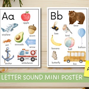 Mini póster con el sonido de las letras del alfabeto, póster con el sonido de las letras iniciales, aprendizaje del alfabeto, material imprimible para la educación en el hogar, decoración de guardería, descarga digital
