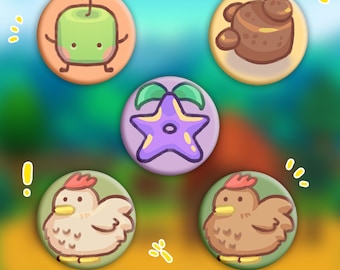 Stardew Valley Pin Buttons: Handmade Jumino, Chicken, Stardrop