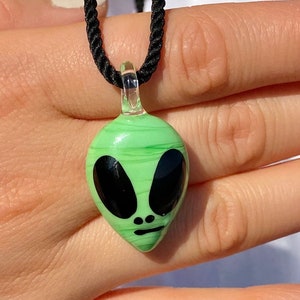 Glass Alien Pendant, UFO Pendant, Alien Necklace, UFO Necklace, Alien Jewelry, UFO Jewelry, New Year Gift, Christmas Gift, Unisex Gift