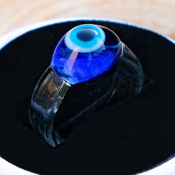 Glass Evil Eye Ring, Murano Ring, Protection Ring, Blue Nazar Ring, Evil Eye Jewelry, Protection Jewelry, Christmas Gift, New Years Gift