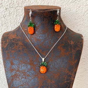 Ensemble de bijoux en verre, Bijoux en ananas, Boucles d’oreilles en ananas, Pendentif en ananas, Bijoux en fruits, Boucles d’oreilles en fruits, Pendentif en fruits, Collier de fruits