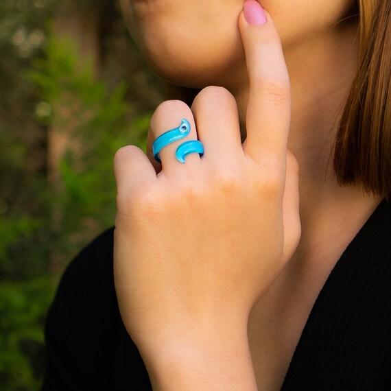 Evil Eye Ring Spiral Ring Murano Glass Ring Handmade Ring