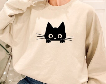 Black Cat Sweatshirt, Peeking Cat Sweatshirt, Cat Lovers Sweatshirt, Black Cat Gifts, Gift For Cat Lover, Kitten Sweatshirt, Cat Owner Gifts