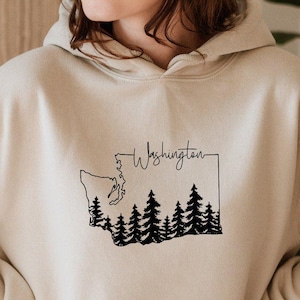 Sweat à capuche Washington, sweat à capuche carte de l'État de Washington, sweat à capuche Washington Travel Gifts, sweat-shirt Washington souvenir, sweat à capuche Washington Forest