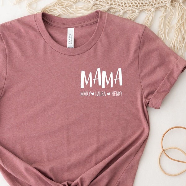 Custom Kids Name Mom Pocket Shirt, Custom Mama Minimalist Shirt, Mothers Day Shirt, Personalized Mom Shirt, Mama With Children Names Tee
