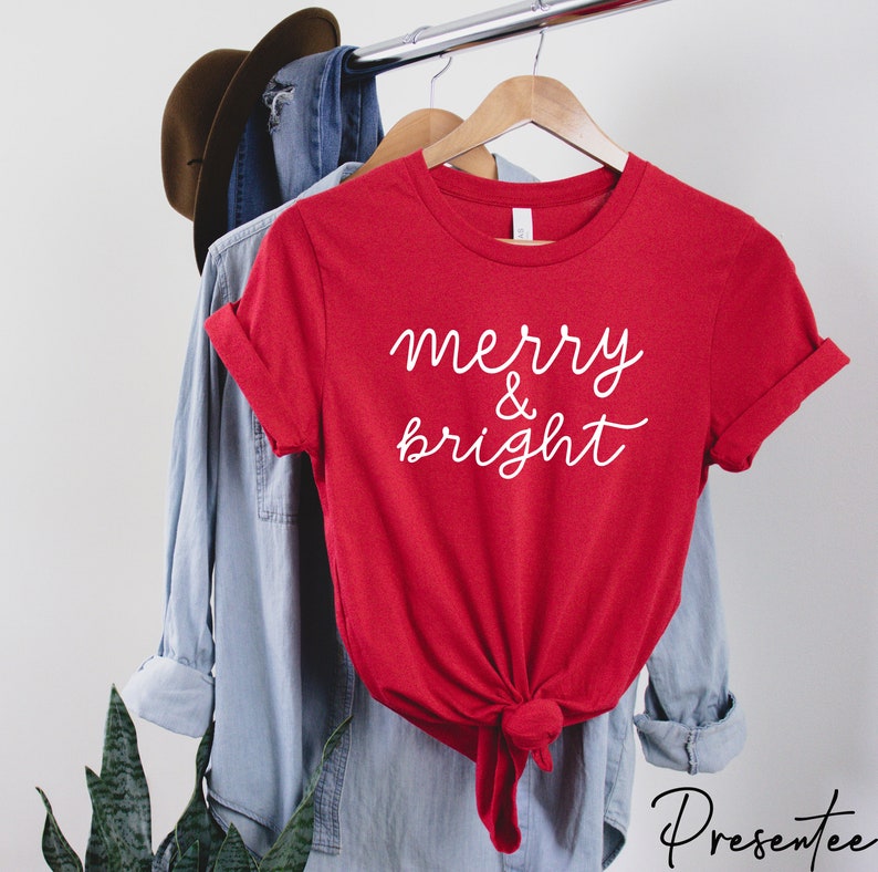 Merry and Bright Shirt Christmas Tee Holiday Shirt image 1