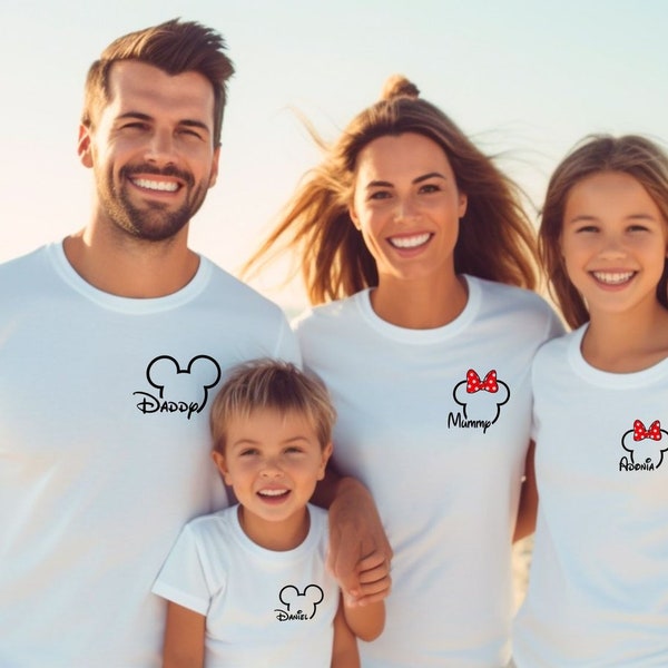 Custom Disney Pocket T-shirt, Personalized Matching Family Tee, Minimalist Disney Family Vacation Shirt, Holiday Family Gift, Mickey Mause