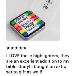 May include: A set of six colorful highlighters in a clear plastic case. The highlighters are labeled with the words "Wisdom", "Warning", "Blessing", "Trinity", and "Command".