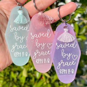 Saved By Grace Acrylic Keychain: Christian Gift with Tassel