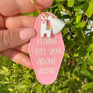 Pink Glitter Christian Keychain: Llama Tassel Motel Style