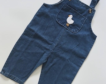 Gender neutral baby overalls, denim baby overalls, baby dungarees, duck embroidered unisex baby overalls, baby outfit, toddler overalls