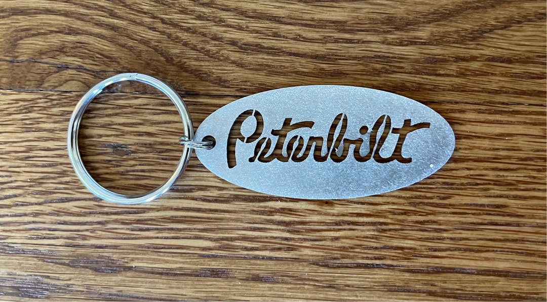 Peterbilt Truck Script Logo Keychain Ornament Lasercut Stainless Key