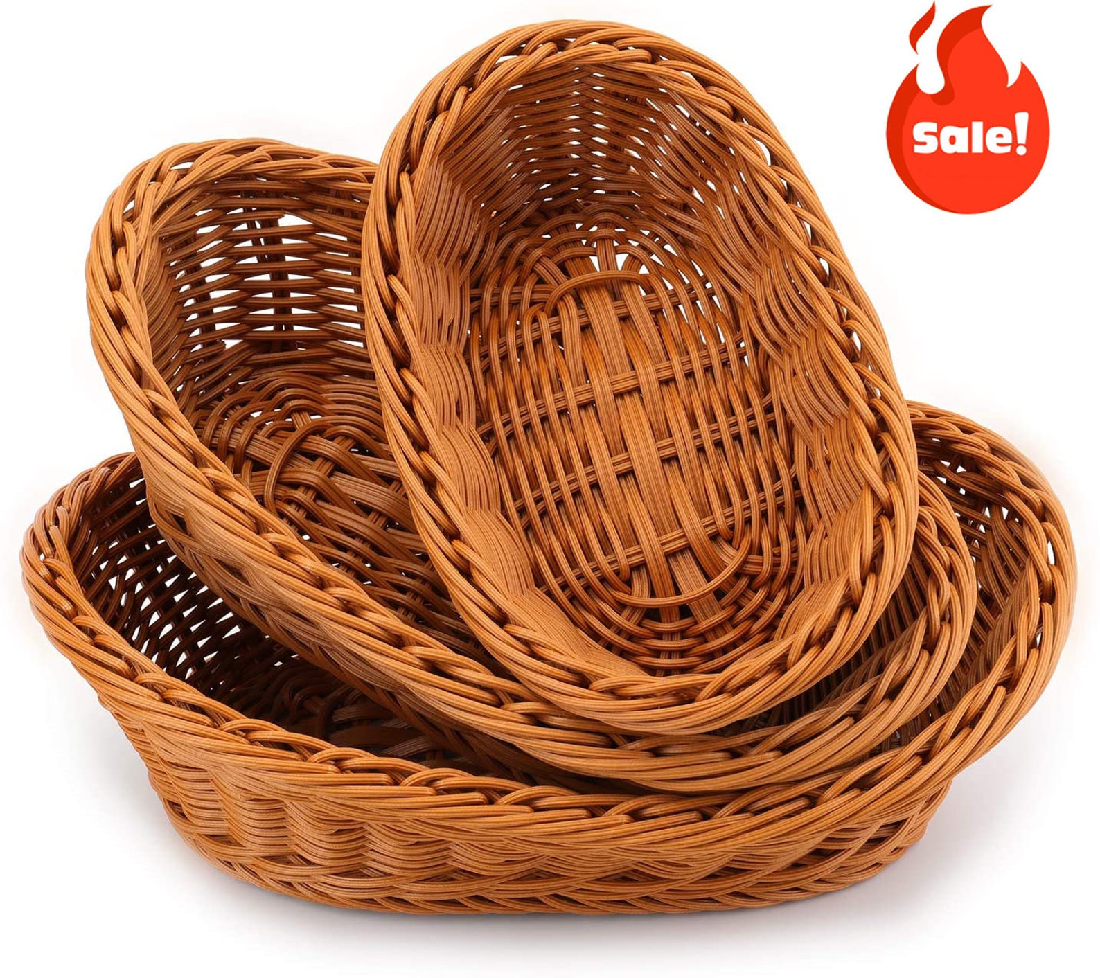 3 Pack Woven Breads Serving BasketsStackable Imitation Rattan Etsy