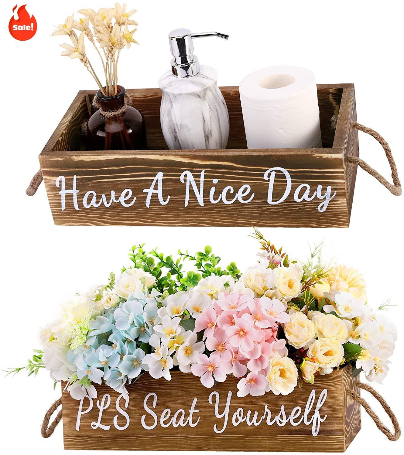 Bathroom Decor Box 2 Sides Wood Toilet Tank Top Storage Tray Etsy