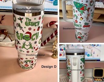 40oz Tumbler with handle| Disney MM cup| Quencher v2 tumbler| Travel Tumbler| Grinchmas | Xmas Pooh Party| Lilo & Stitch Xmas Fun