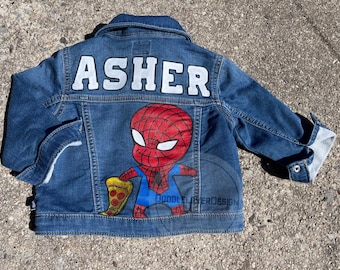 Customized Handpainted Spider inspi Denim Jacket |Spider jeanJacket |Painted Toddler and Baby Jacket | Toddler and Baby Birthday Gift|