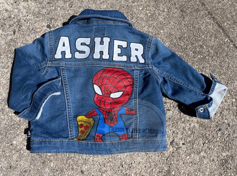 Customized Handpainted Spider inspi Denim Jacket |Spider jeanJacket |Painted Toddler and Baby Jacket | Toddler and Baby Birthday Gift|