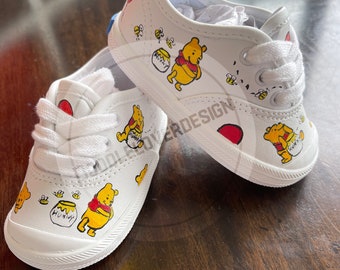 Toddler Kids Baby Custom Pooh bear inspired Vans Shoes Vans Canvas slip on