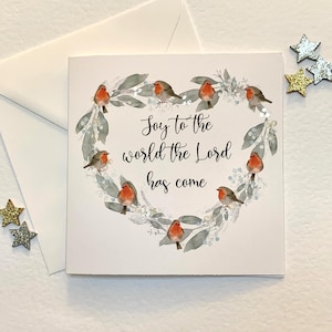 Paquet de cartes de Noël chrétiennes personnalisées, cartes de luxe personnalisées, couronne de Noël propre message à l'intérieur de la carte Robin, joie pour le monde.