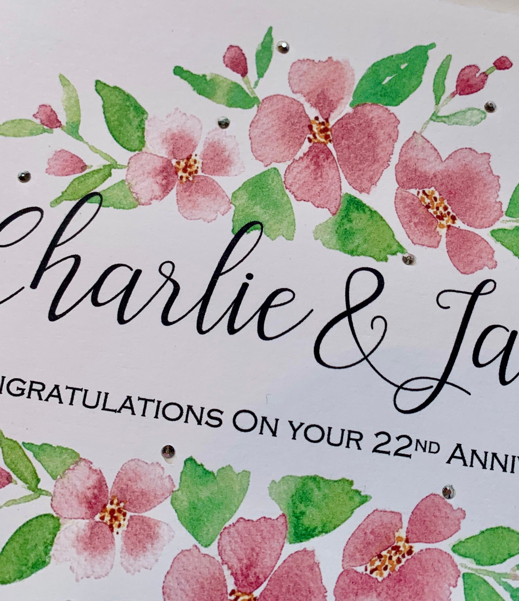 Personalised Anniversary Card With Pink Flowers and Delicate ...