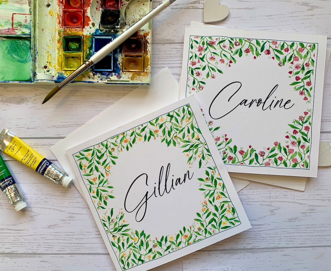 Named Birthday Card . Yellow or Pink Flowers Surrounding Your Recipients Name. Embellished With