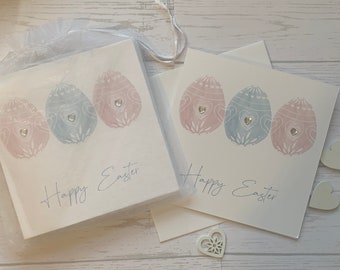 Pack  of Easter cards.  Beautiful Batik style pastel eggs to accompany a Happy Easter message. Luxury cards.