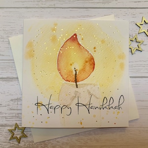 Pack of Hanukkah cards. Beautiful hand embellished Hanukkah cards depicting the light of a candle. Luxury hand foiled embellished cards image 1