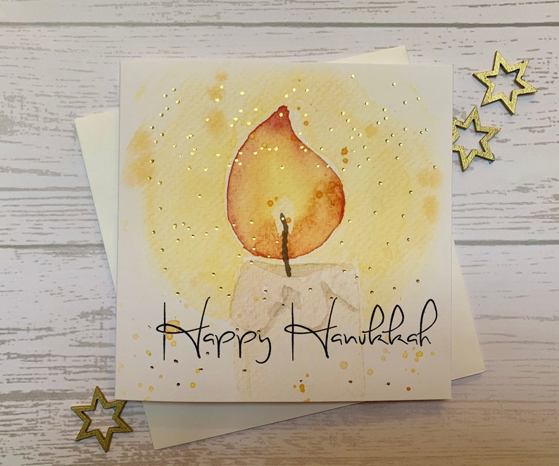 Pack of Hanukkah cards. Beautiful hand embellished Hanukkah cards depicting the light of a candle. Luxury hand foiled embellished cards image 1