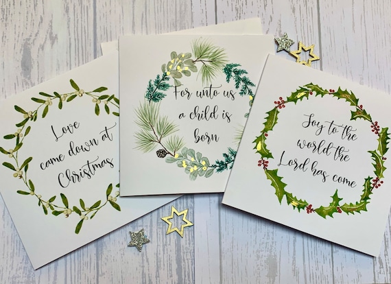 Christian Christmas Card Pack: Hand Foiled Wreath Design