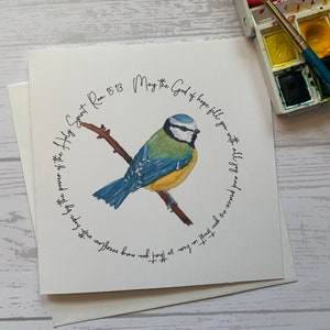 Belle carte de foi chrétienne avec illustration à l'aquarelle et verset biblique inspirant, carte d'encouragement, verset biblique Romains 15:13. Espoir