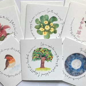 Lot de belles cartes de foi chrétienne avec des illustrations à l'aquarelle et des versets bibliques inspirants