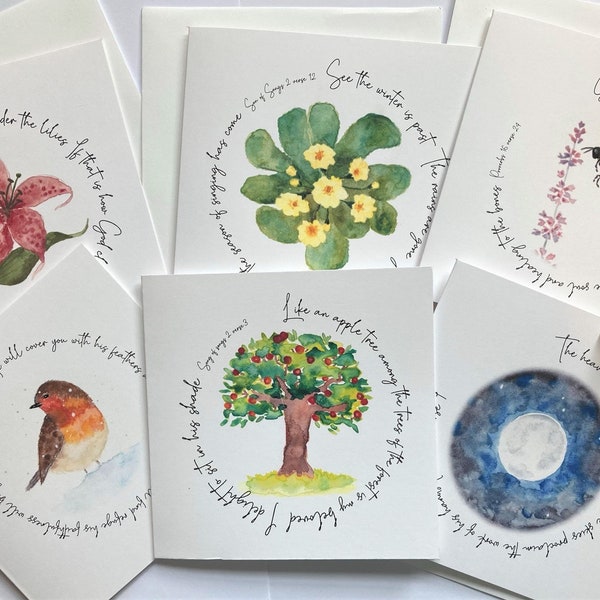 Pack of beautiful Christian faith cards with watercolour illustrations and inspiring Bible verses