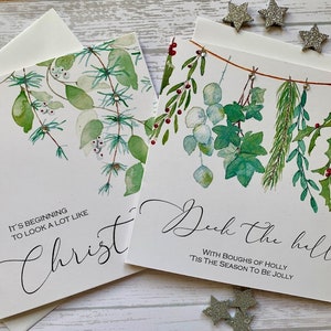 Paquet de cartes de Noël.  Magnifiques motifs de Noël botaniques embellis à la main avec des messages de saison. Décorez les couloirs. Cartes de luxe