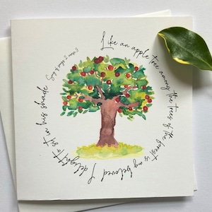 Magnifique pommier aquarelle pour illustrer un verset biblique du Cantique des Cantiques