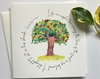 Beautiful  watercolour apple tree to illustrate a Bible verse from Song of Songs