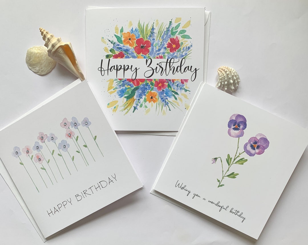 Floral Birthday Card Set: Watercolor Assorted Styles - Etsy