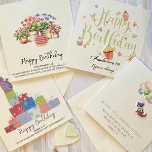 Bible Verse Birthday Cards with Wooden Button Embellishments - Set of 4 Christian cards