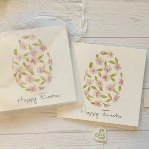 Lot de superbes cartes de Pâques.  Magnifique oeuf floral aquarelle dans des tons roses et verts, agrémenté de strass. Carte religieuse, chrétienne