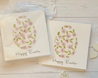 Pack of stunning Easter cards.  Beautiful watercolor floral egg in pinks and greens, embellished with rhinestones. Religious, Christian card