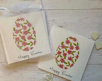 Pack of stunning Easter cards.  Beautiful watercolor floral egg in pinks and greens, embellished with rhinestones. Religious, Christian card