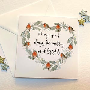 Paquet de cartes de Noël personnalisées, couronne de Noël propre message à l'intérieur de la carte Robin, joyeux et lumineux