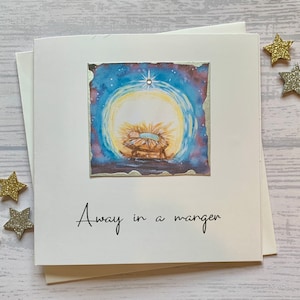Lot de cartes de Noël pour la Nativité.  Belle crèche peinte à l'aquarelle. Loin dans une crèche.  Cartes de Noël de luxe.