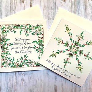 Lot de cartes de Noël personnalisées, flocon de neige de Noël et bordure botanique avec détails en feuille d'or