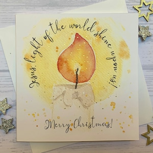 Pack of Christian Christmas cards cards.  Beautiful hand  embellished  cards. Jesus, light of the world. Candle. Religiious Christmas card
