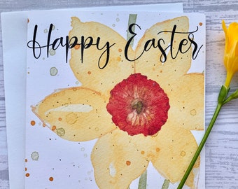 Pack  Easter cards.  Loose watercolour style daffodil with 'Happy Easter' across the top. Luxury cards. Easter cards