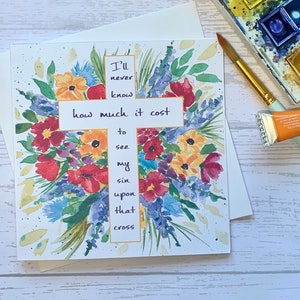 Emportez des cartes de Pâques chrétiennes.  Perdez des aquarelles entourant une croix avec un merveilleux message de Pâques. Cartes de luxe. Cartes chrétiennes