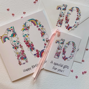 Magnifique carte personnalisée pour 10 ans licorne. Fantastique pour les amateurs de licornes !  Numéro 10. Carte d'âge de l'enfant. Carte d'anniversaire pour un enfant de 10 ans