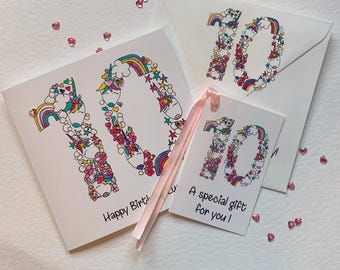 Personalized Unicorn 10th Birthday Card: Watercolor Doodle